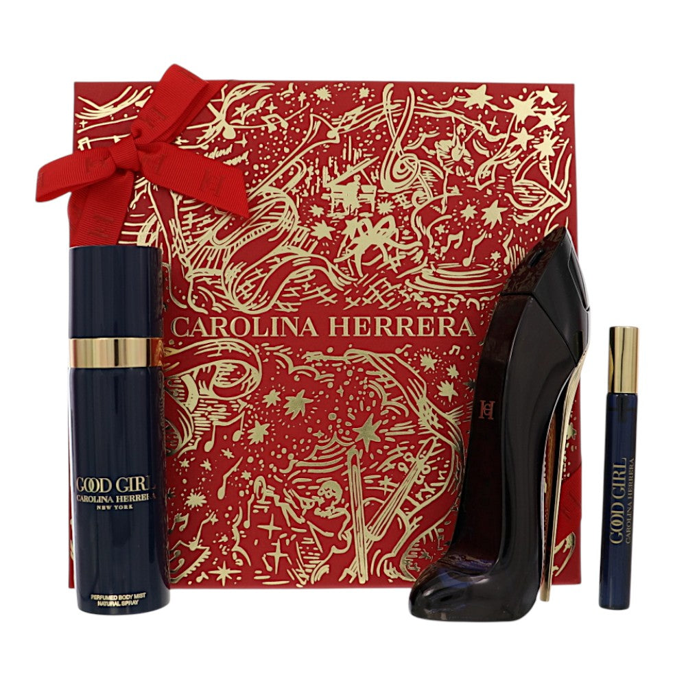 Good Girl by Carolina Herrera for Women - 3 Piece Gift Set For Women - 1.7 oz EDP Spray, 0.34 oz EDP Spray, 3.4 oz Body Mist