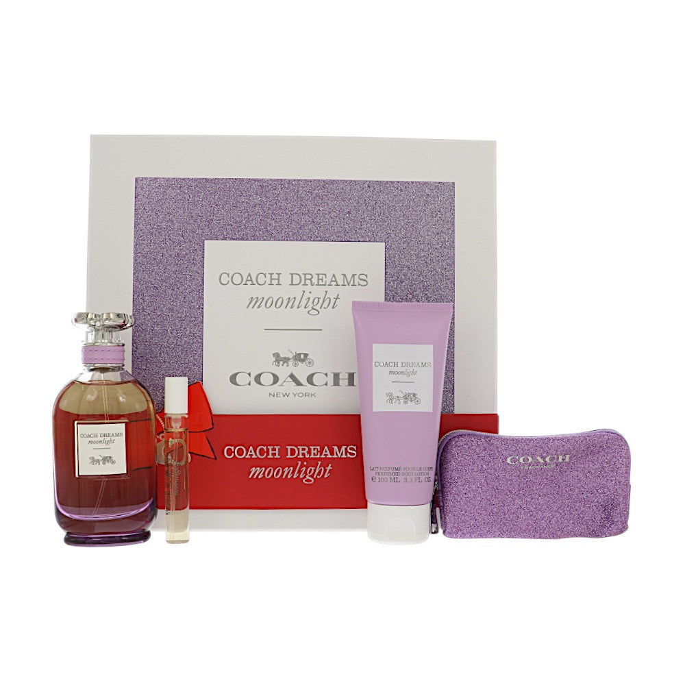 Coach Dreams Moonlight by Coach for Women - 4 Piece Gift Set - 3.0 oz EDP Spray, 0.25 oz Edp, 3.3 oz Body Lotion, Pouch