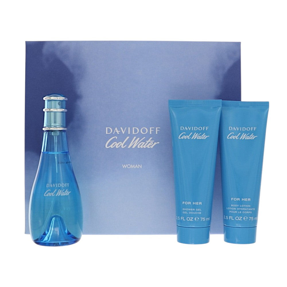 Cool Water by Davidoff for Women - 3 Piece Set For Women: 3.4 oz EDT Spray, 2.5 oz Shower Gel, 2.5 oz Body Lotion