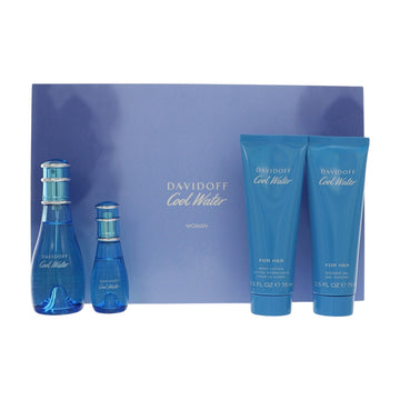 Cool Water by Davidoff for Women - 4 Piece Gift Set - 1.6 oz EDT Spray, 0.5 oz EDT Spray, 2.5 oz Shower Gel, 2.5 oz Body Lotion