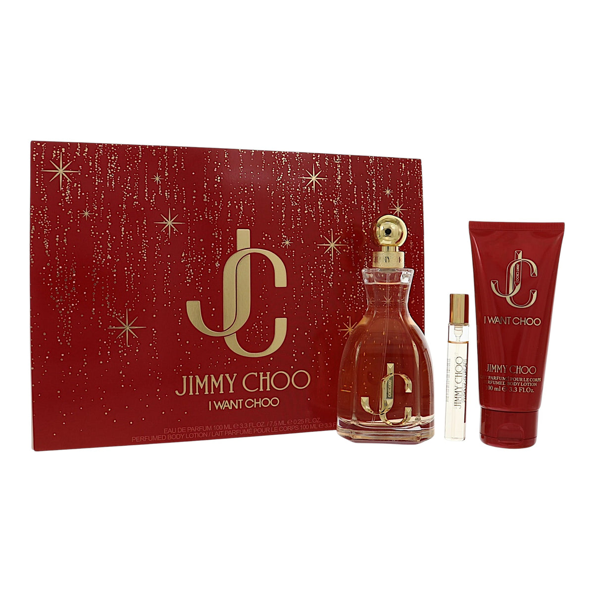 I Want Choo by Jimmy Choo for Women - 3 Piece Gift Set For Women - 3.3 oz EDP Spray, 0.25 oz EDP Spray, 3.3 oz Body Lotion