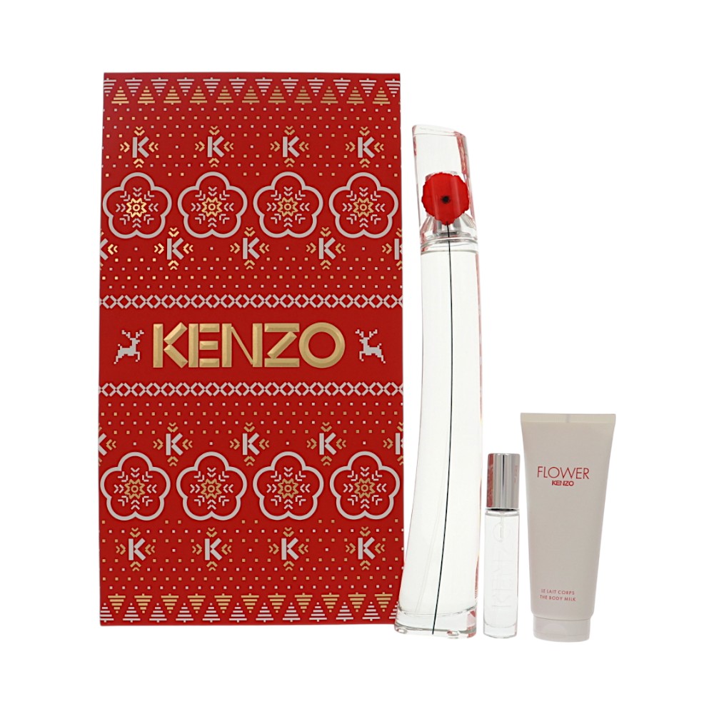 Kenzo Flower by Kenzo for Women - 3 Piece Set For Women: 3.3 oz EDP Spray, 0.3 oz EDP Spray, 2.5 oz Body Milk