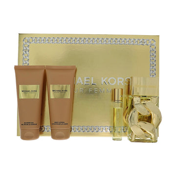 Michael Kors Pour Femme by Michael Kors for Women - 4 Piece Gift Set For Women - 3.4 oz EDP Spray, 0.3 oz EDP Spray, 3.4 oz Shower Gel, 3.4 oz Body Lotion