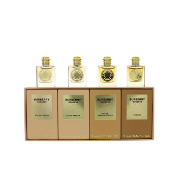Goddess Mini Set by Burberry for Women - 4 Piece Gift Set For Women - 0.16 oz EDP Goddess, 0.16 oz EDP Goddess, 0.16 oz EDP Goddess Intense, 0.16 oz Parfum Goddess