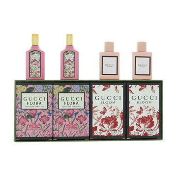Gucci by Gucci for Women - 4 Piece Gift Set For Women - 0.16 oz EDP Bloom, 0.16 oz EDP Bloom, 0.16 oz EDP Flora Gorgeous Gardenia, 0.16 oz EDP Flora Gorgeous Gardenia