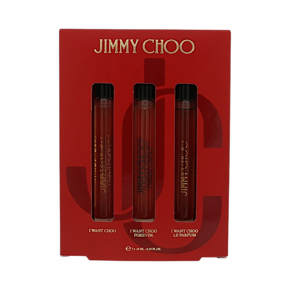 I Want Choo by Jimmy Choo for Women - 3 Piece Gift Set - 0.33 oz I Want Choo EDP Spray ,0.33 oz I Want Choo Forever EDP Spray ,0.33 oz I Want Choo Le Parfum Spray