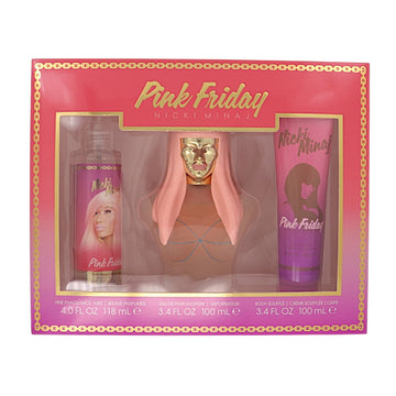 Pink Friday by Nicki Minaj for Women - 3 Piece Gift Set - 3.4 oz EDP Spray ,4 oz Fine Fragrance Mist ,3.4 oz Body Souffle
