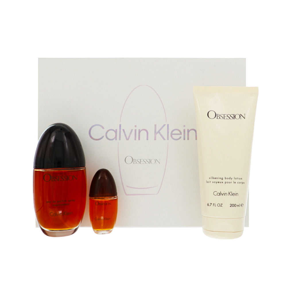 Obsession by Calvin Klein for Women - 3 Piece Set For Women: 3.4 oz EDP Spray, 0.5 oz EDP Spray, 6.7 oz Silkening Body Lotion