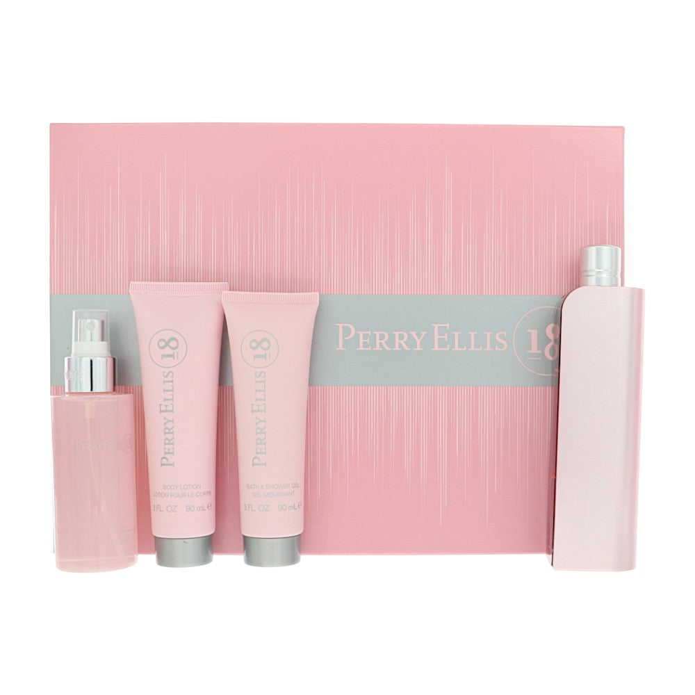 Perry Ellis 18 by Perry Ellis for Women - 4 Piece Set For Women: 3.4 oz EDP Spray, 4 oz Body Mist Spray, 3 oz Bath and Shower Gel, 3 oz Body Lotion