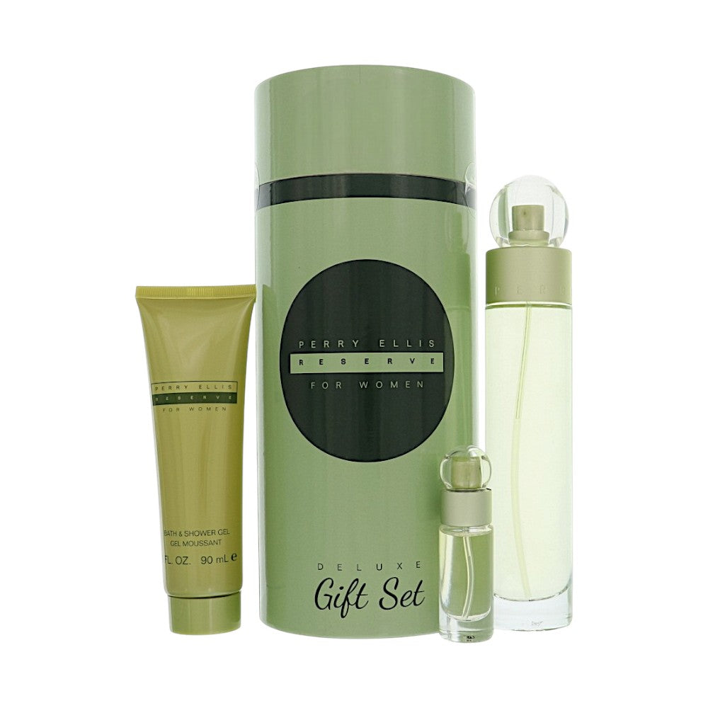 Reserve by Perry Ellis for Women - 3 Piece Set For Women: 3.4 oz EDP Spray, 0.25 oz EDP Spray, 3 oz Bath and Shower Gel