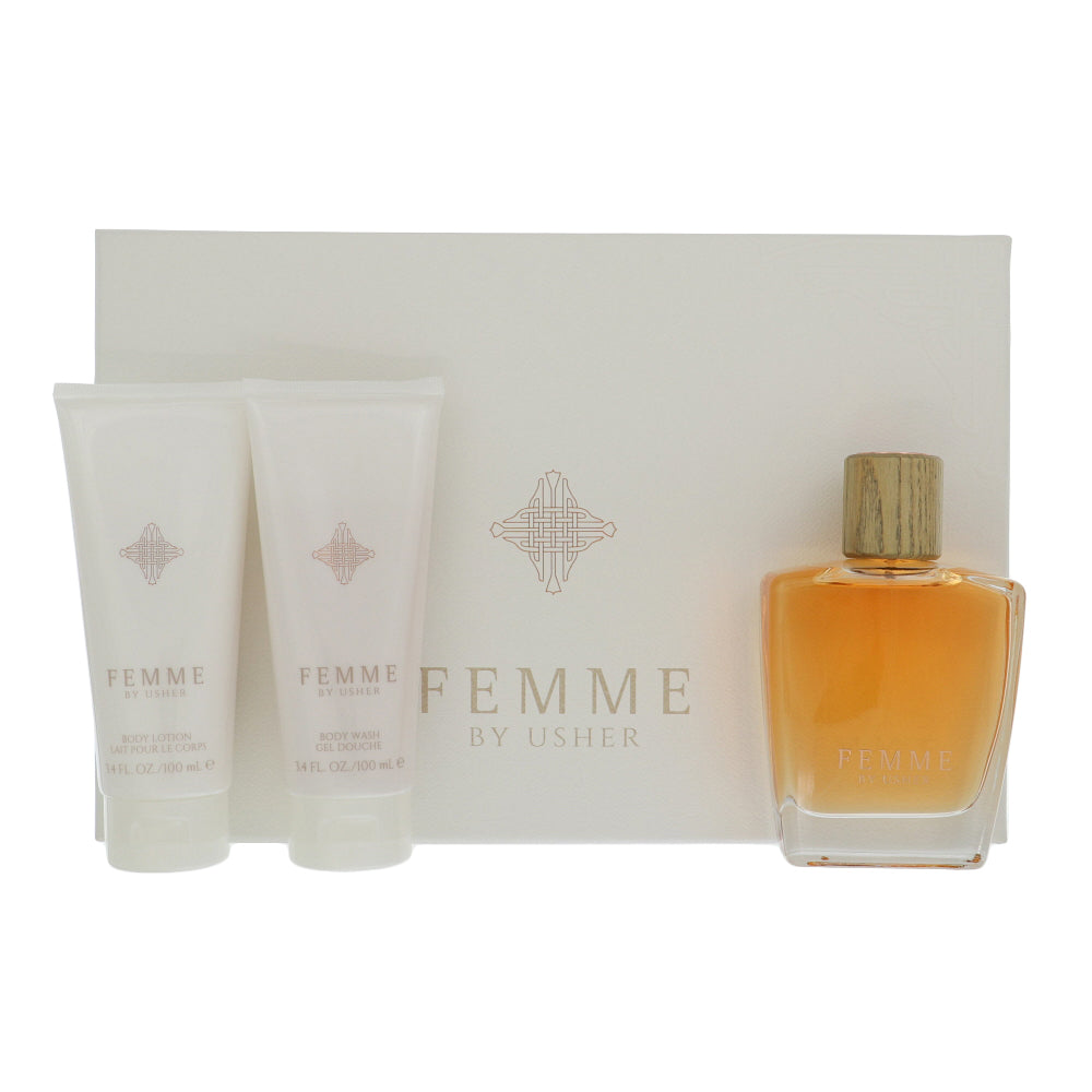 Femme by Usher for Women - 3 Pc Gift Set-3.4 oz EDP Spray, 3.4 oz Body Lotion,3.4 oz Shower Gel oz