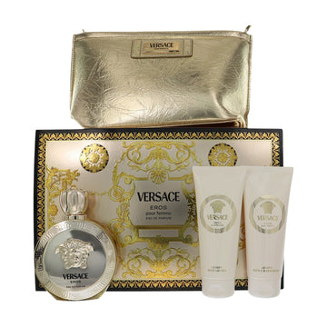 Versace Eros Pour Femme by Versace for Women - 4 Pc Gift Set-3.4 oz EDP Spray,3.4 oz Body Lotion,3.4 oz Shower Gel,gold Pouch oz