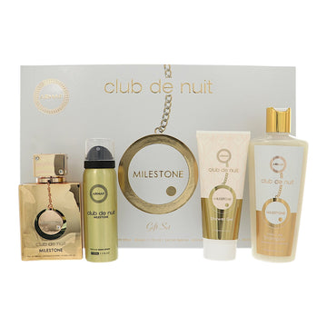 Club De Nuit Milestone by Armaf for Men - 4pc Gift Set- 3.6 oz EDP Spray, 8.4 oz Shampoo, 3.4 oz Shower Gel, 1.7 oz Perfume Body Spray oz